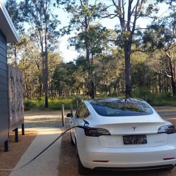 tesla-charging-at-tree-chalets-busselton-eco-luxury